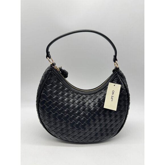 Macy's On 34th woven faux-leather shoulder hobo crossbody bag - Black - Picture 5 of 13